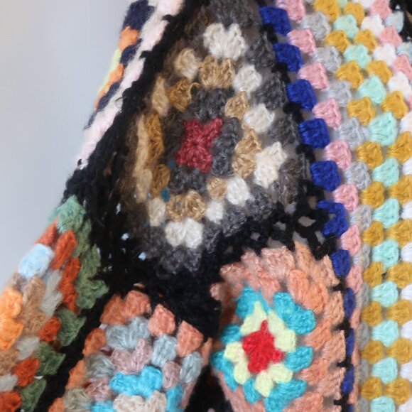 NWT Womens Tina Demel Multicolor Hood Granny Square Crochet Cardigan Sweater M/L - Picture 4 of 13